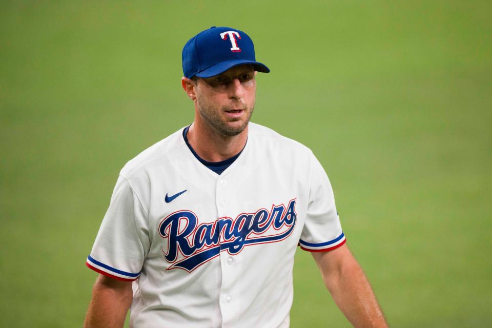 Max Scherzer was traded to the Rangers at the trade deadline from the Mets.