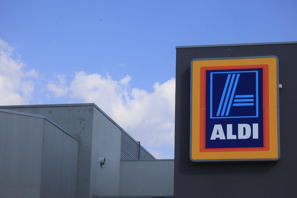 An Aldi supermarket sign is seen in Canberra, Wednesday, April 10, 2013.