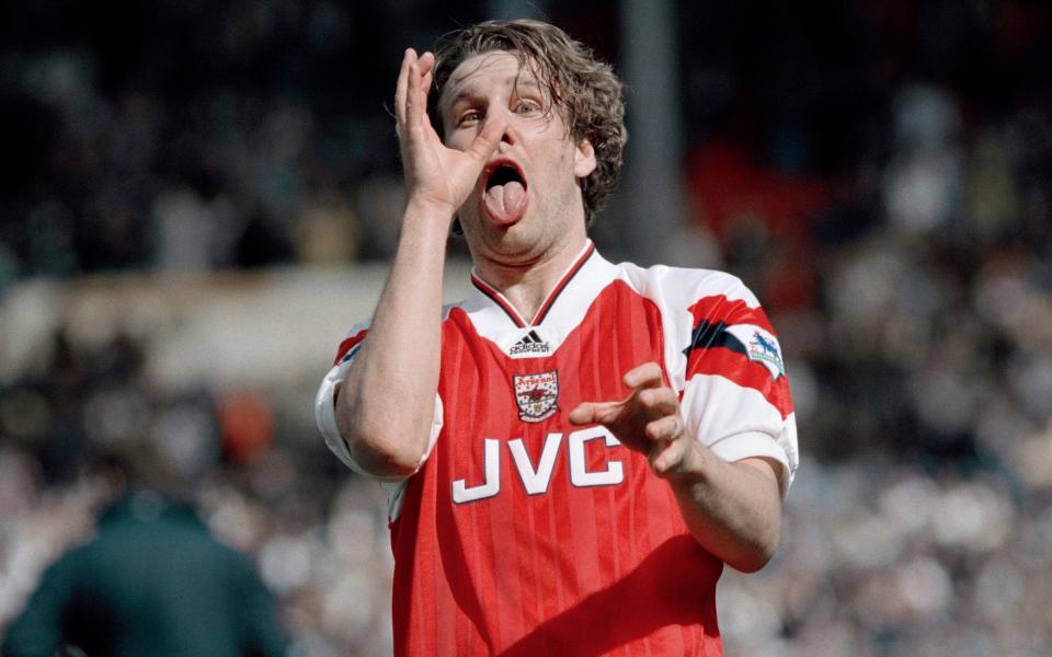 Paul Merson celebrates after Arsenal's FA Cup semi-final victory over Tottenham in 1993 - POPPERFOTO VIA GETTY IMAGES