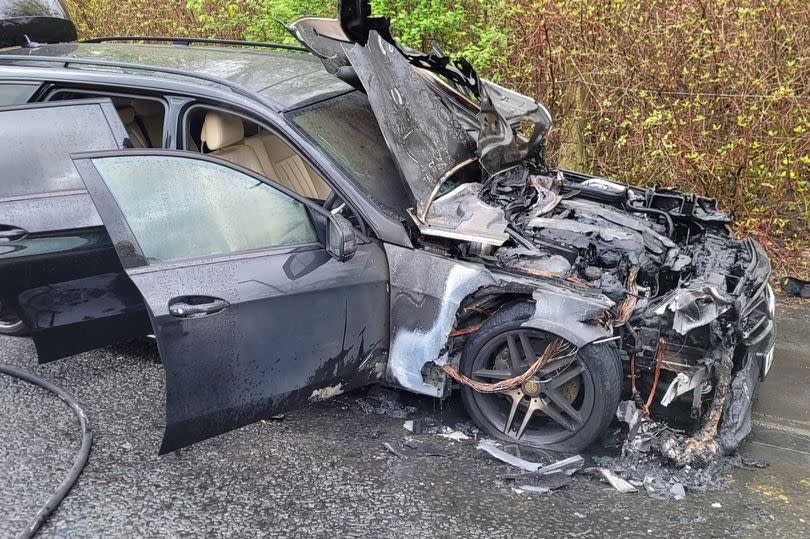 The remains of Kevin's Mercedes E350 after the blaze was extinguished