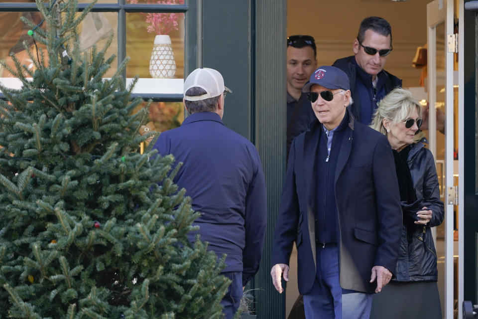 President Joe Biden and first lady Jill Biden leave a shop in Nantucket, Mass., Saturday, Nov. 26, 2022. (AP Photo/Susan Walsh)