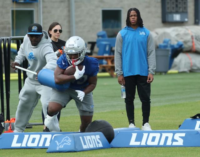 Brian Branch speaks to the media during rookie minicamp 