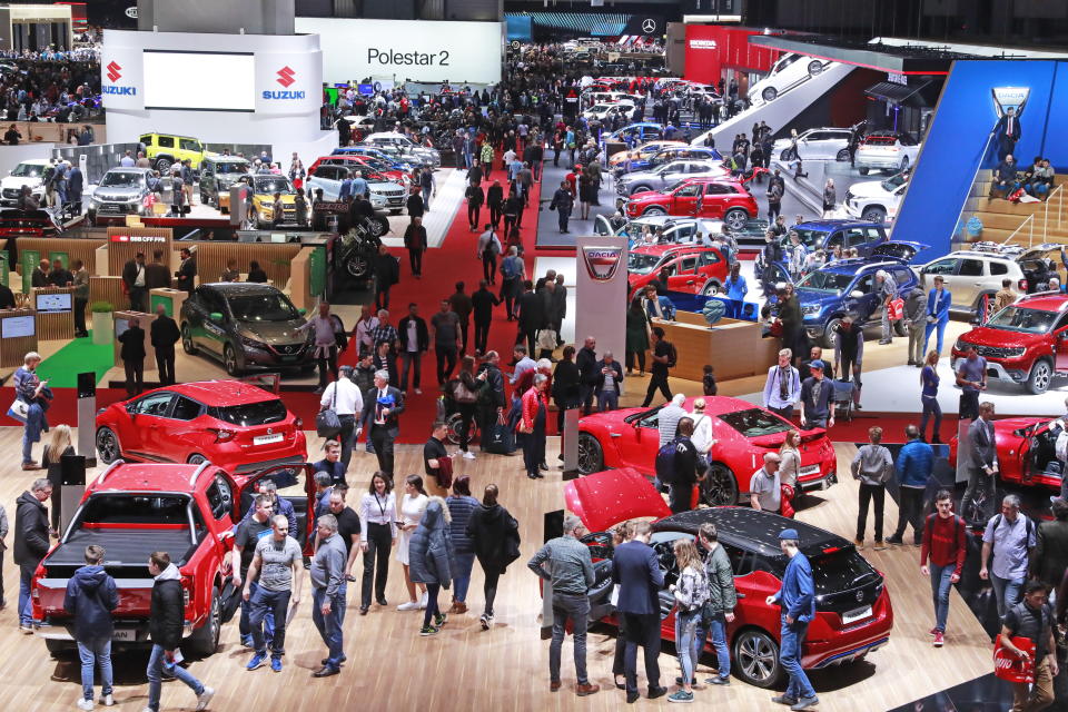 GENEVA, SWITZERLAND - MARCH 7, 2019: Visitors at the 89th Geneva International Motor Show. Sergei Fadeichev/TASS (Photo by Sergei Fadeichev\TASS via Getty Images)