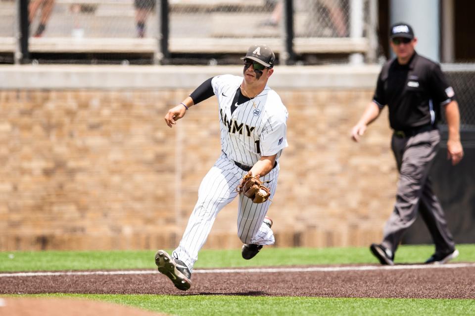 Third baseman Anthony Giachin fields a ball during Army's loss to UCLA in the NCAA Lubbock Regional tournament last season. Giachin graduated after last season. TEXAS TECH ATHLETICS