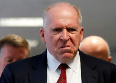 Former CIA Director John Brennan arrives for a Senate Intelligence Committee hearing evaluating the intelligence community assessment on "Russian Activities and Intentions in Recent US Elections" on Capitol Hill in Washington, U.S., May 16, 2018. REUTERS/Leah Millis