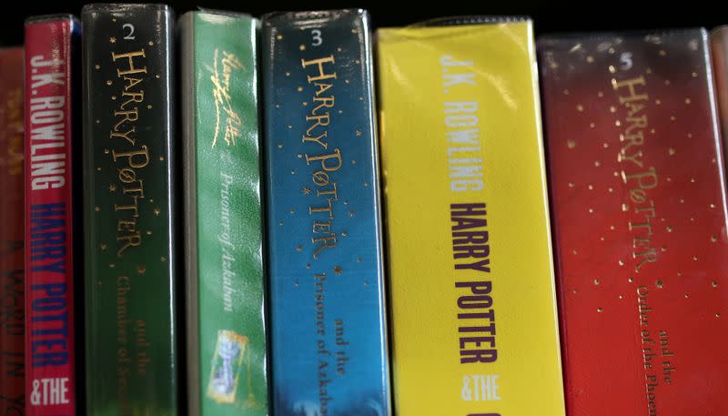 FILE PHOTO: Books from the Harry Potter series by author J.K. Rowling are seen on a shelf inside Widnes Library in Widnes