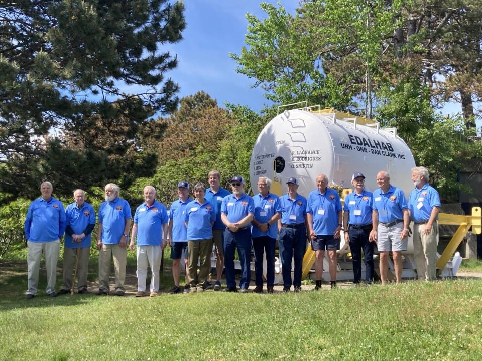 Members from all three expeditions reunite with EDALHAB outside the Seacoast Science Center at Odiorne Point State Park in Rye Sunday, June 5, 2022.