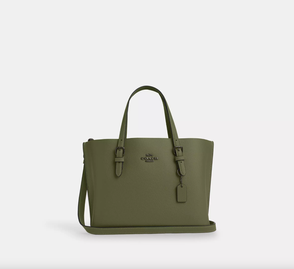 Mollie Tote Bag 25 in green leather (Photo via Coach Outlet)