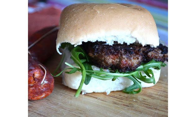 Spanish-style beef and chorizo burger