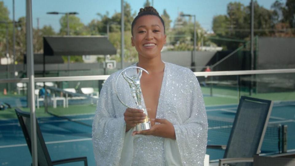 In this handout screengrab released on May 6, Naomi Osaka speaks after winning the Laureus World Sportswoman of the Year Award during the Laureus World Sports Awards 2021 Virtual Award Ceremony. (Photo by Handout/Laureus via Getty Images)