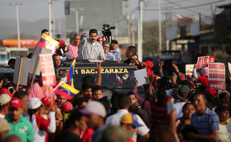 Venezuela's President Nicolas Maduro attends an event with supporters in Barcelona, Venezuela April 7, 2017. Miraflores Palace/Handout via REUTERS