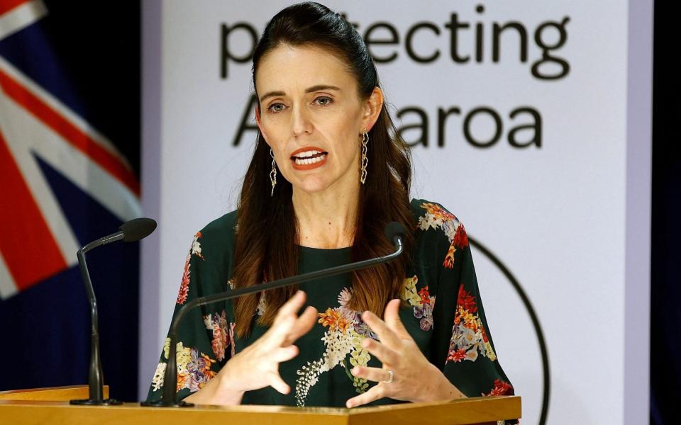 New Zealand's Prime Minister Jacinda Ardern speaks during a press conference about Covid-19 coronavirus restrictions - AFP