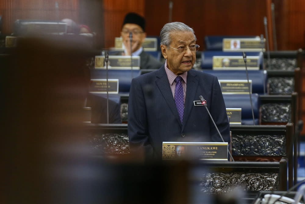 Prime Minister Tun Dr Mahathir Mohamad answers questions in Parliament October 8, 2019. — Picture by Ahmad Zamzahuri