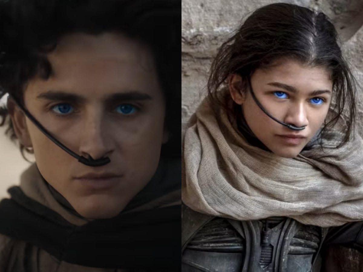 Timothée Chalamet as Paul Atreides and Zendaya as Chani in "Dune."