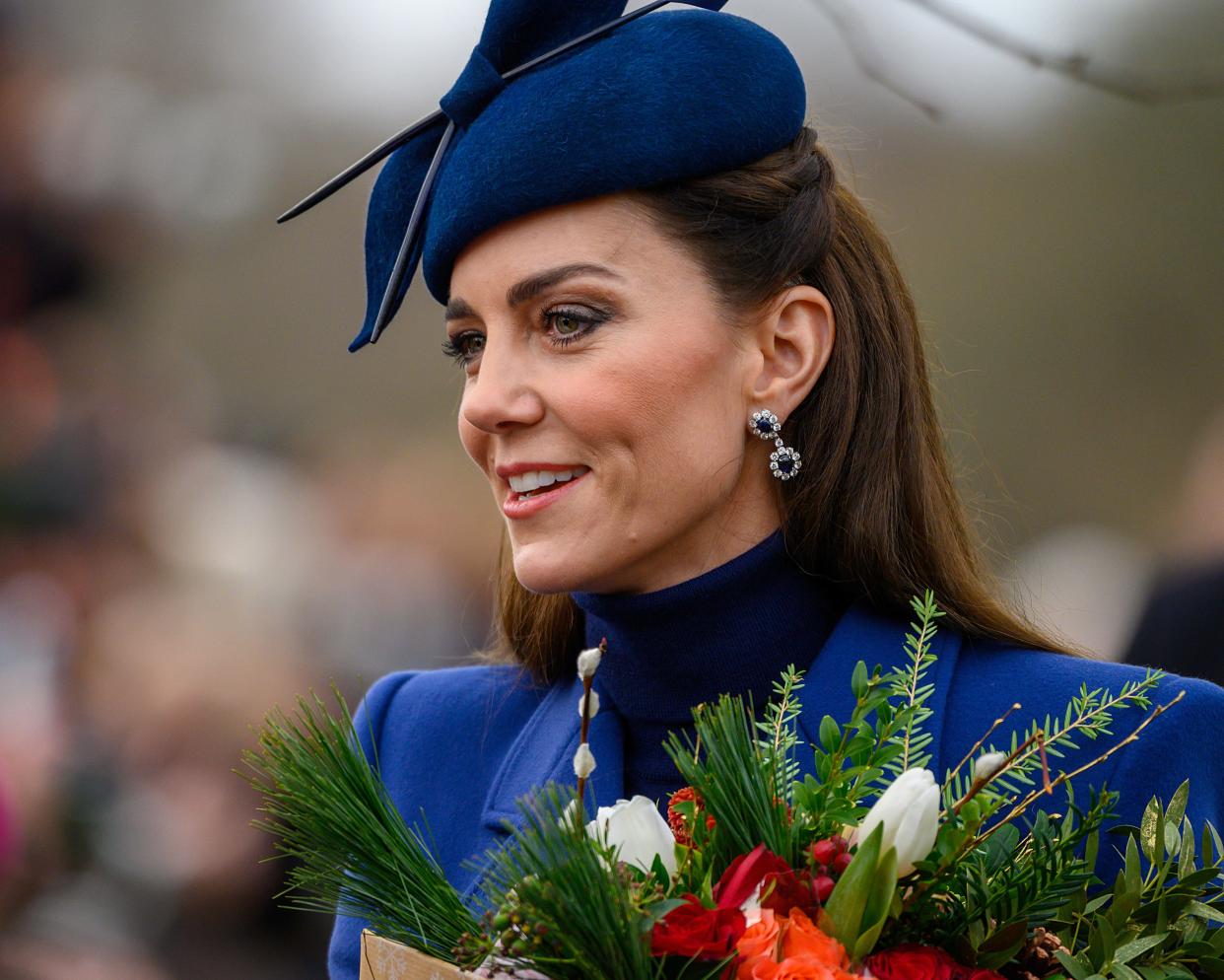 The Princess of Wales greets well-wishers after attending the Christmas service at St Mary Magdalene Church, Sandringham. December 25, 2023