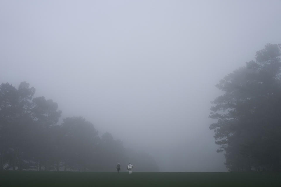 Alex Noren, of Sweden, walks down the first fairway during a practice round for the Masters golf tournament at Augusta National Golf Club, Wednesday, April 5, 2023, in Augusta, Ga. (AP Photo/Jae C. Hong)