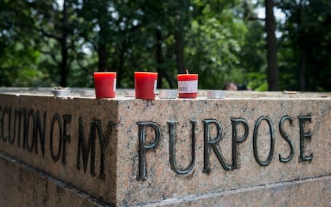 The Robert E. Lee and Thomas J. "Stonewall" Jackson monument base is viewed in Wyman Park Dell in Baltimore, Maryland, after being removed by the city on August 16, 2017 - Credit: AFP