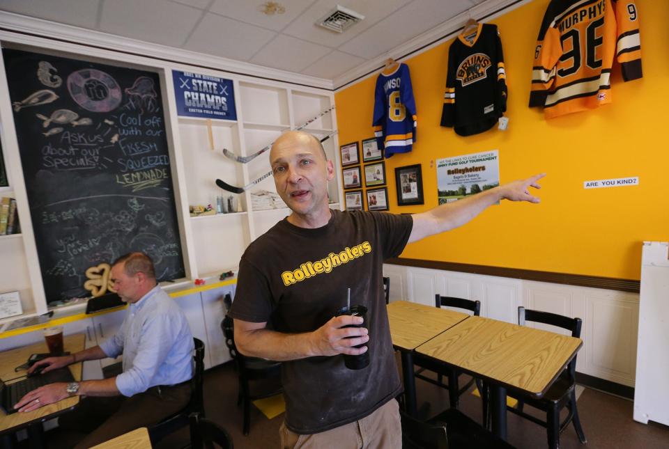 Bob Weygant, owner of Rollyholers in Exeter, seen in his bagel shop Wednesday, July 27, 2022, is making a push to boost his struggling business