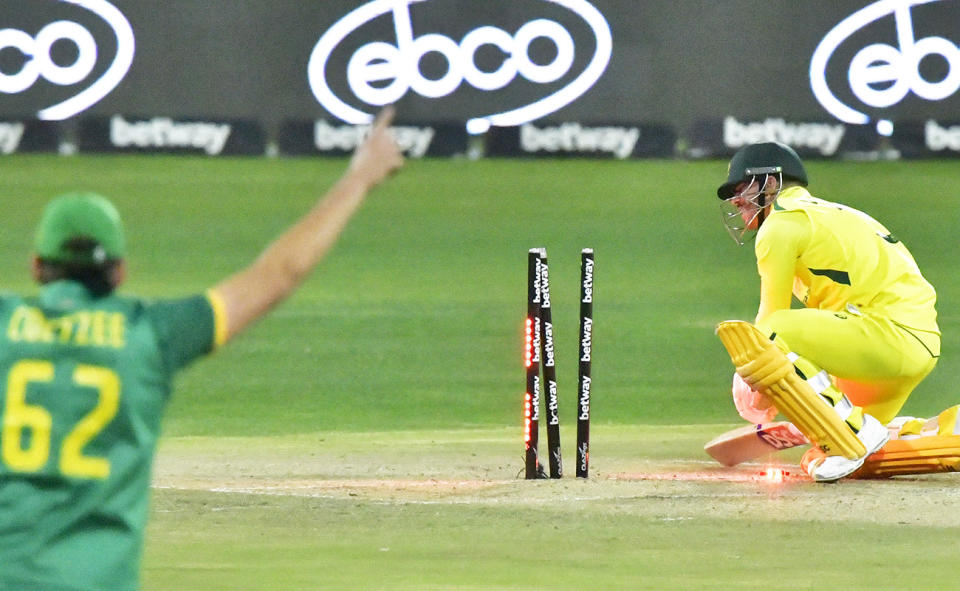 David Warner, pictured here after being run out in the third ODI between Australia and South Africa.