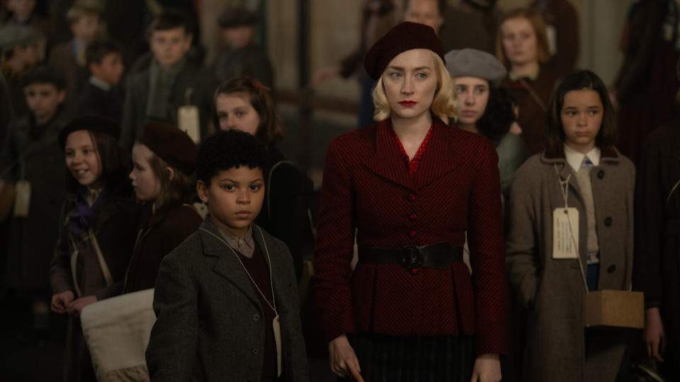 Saoirse Ronan will compete for Best Supporting Actress at the Oscars with her role in Blitz. (Apple TV+)