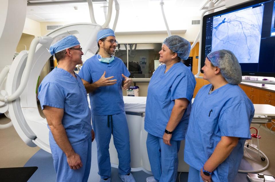 University Hospitals Samaritan Medical Center has achieved a Level II designation in their cardiac catheterization laboratory. From left are: Kevin Wininger, RT, Luis Augusto Palma Dallan, MD, Natasha Hummel, RN, and Kim Hershner, RN.