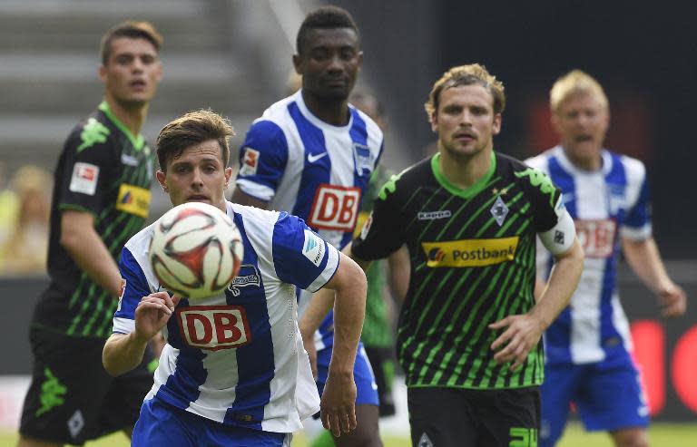 Hertha's Swiss midfielder Valentin Stocker runs for the ball during their German first division Bundesliga football match against Borussia Moenchengladbach at the Olympic Stadium in Berlin on May 3, 2015