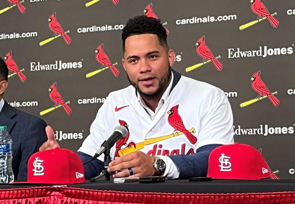 Willson Contreras, who the Cardinals signed as a free agent to replace Yadier Molina as their everyday catcher, addressed St. Louis media for the first time Friday at Busch Stadium.