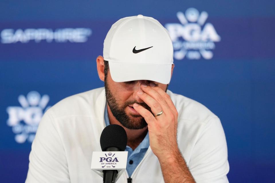 Scottie Scheffler spoke at a news conference after his remarkable second round at Valhalla (AP)