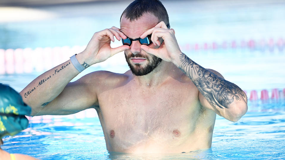 Kyle Chalmers, pictured here at a Swimming Australia training camp ahead of the Tokyo Olympics.