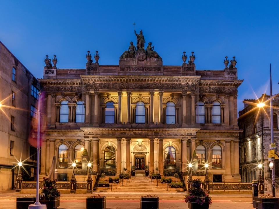 The historic façade of Belfast's Merchant Hotel.