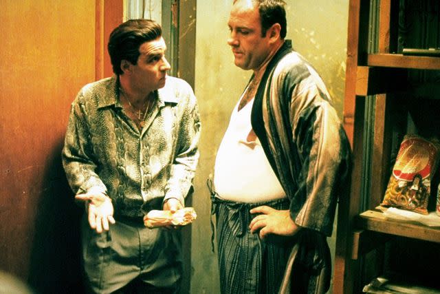 <p>Anthony Neste/Getty</p> Steven Van Zandt and James Gandolfini on 'The Sopranos.'