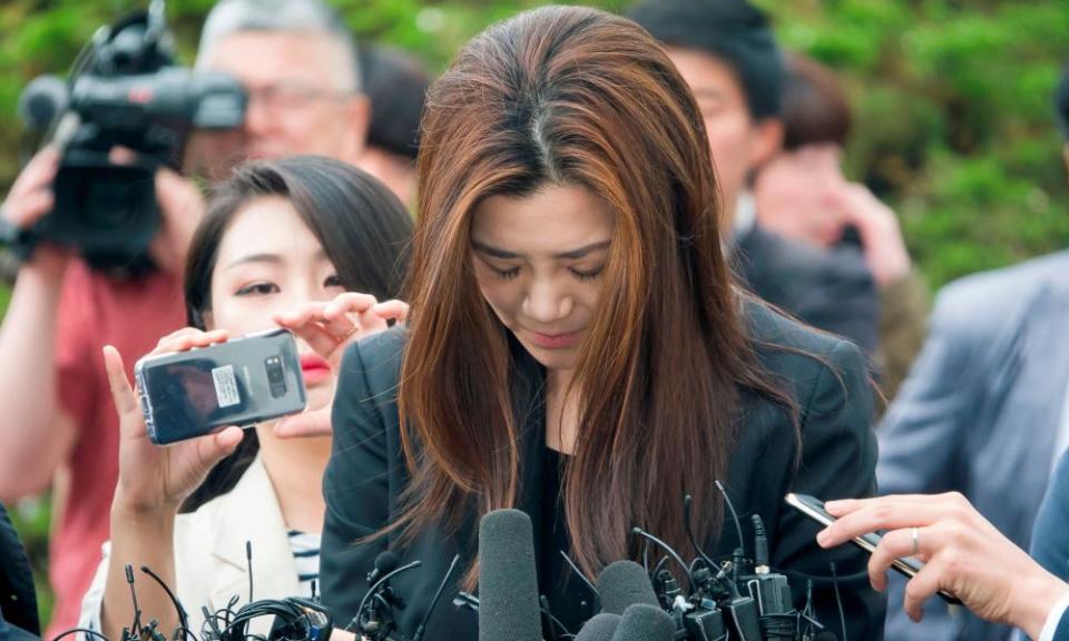 Cho Hyun-Min at a police station in Seoul, where she was questioned about throwing water in the face of an advertising manager.