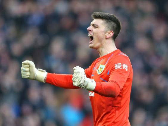 Nick Pope reacts to Ashley Westwood’s winner (Getty)