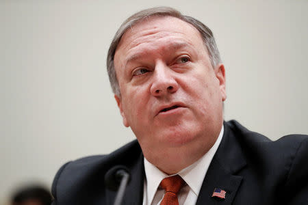 U.S. Secretary of State Mike Pompeo testifies at a hearing of the U.S. House Foreign Affairs Committee on Capitol Hill in Washington, U.S., May 23, 2018. REUTERS/Leah Millis