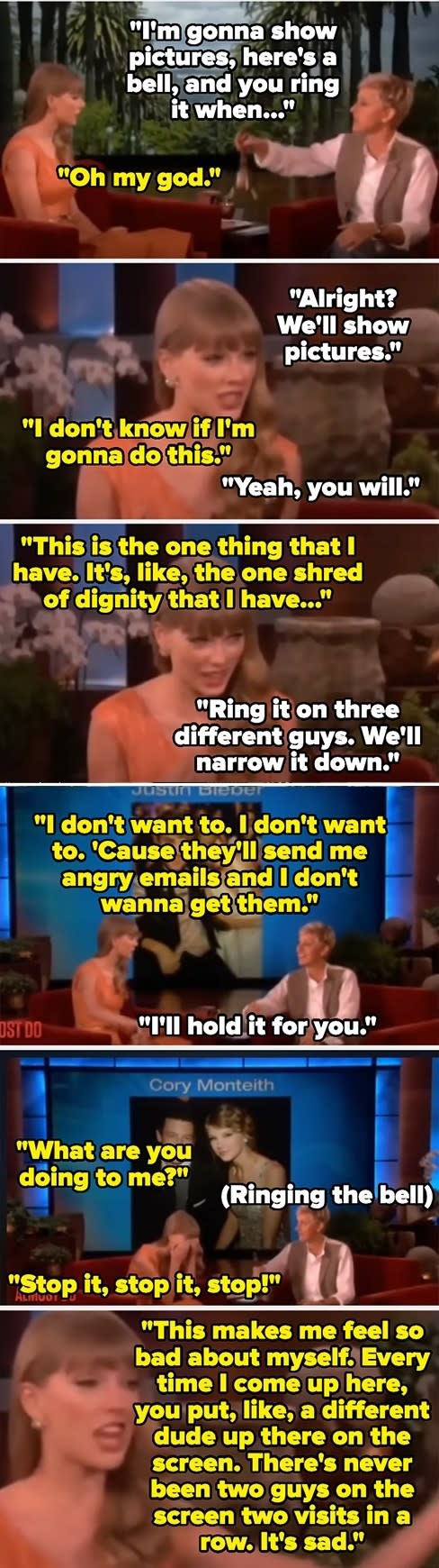 Taylor Swift being interviewed by Ellen DeGeneres