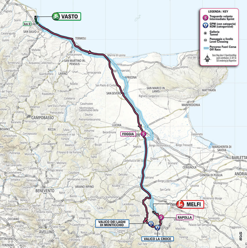 The map of stage 3 of the Giro d'Italia
