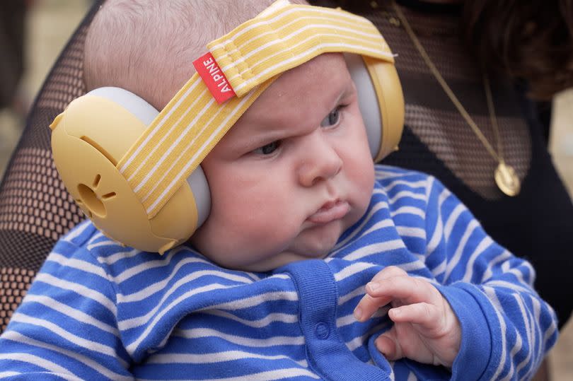 Finlay was sporting his pyjamas and some ear protecters (Tom Leese/PA)