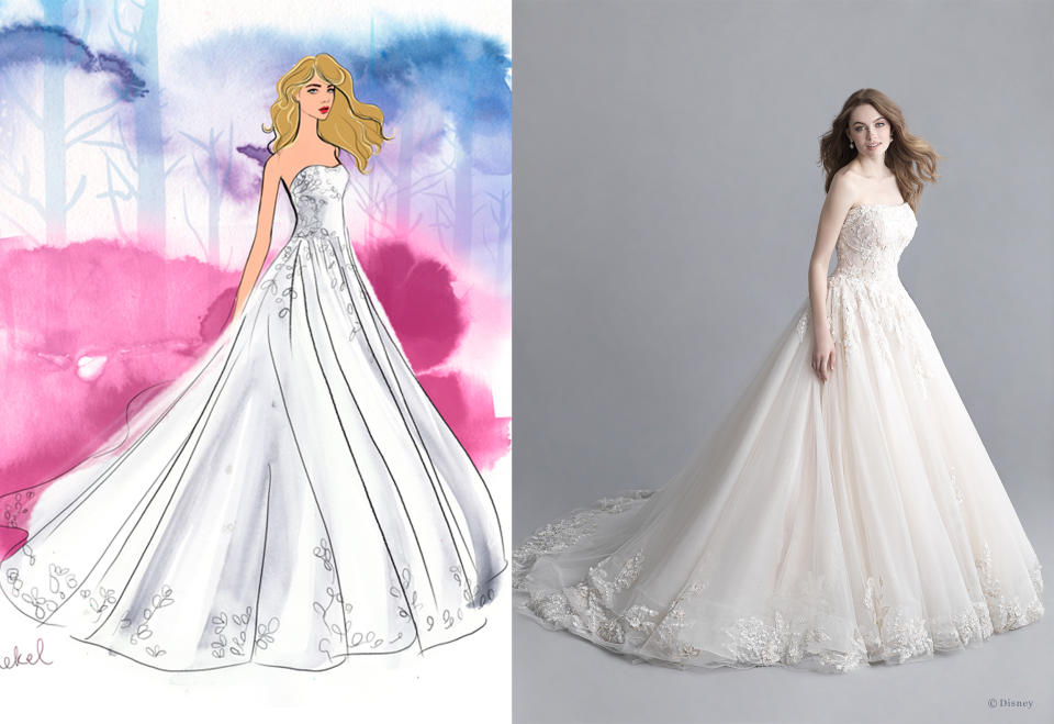 This dainty lace wedding gown is inspired by Princess Aurora from 