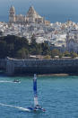 France SailGP Team FRA helmed by Quentin Delapierre in action on Race Day 1 of the Spain Sail Grand Prix in Cadiz, Andalusia, Spain, Saturday, Sept. 24, 2022. (David Gray/SailGP via AP)