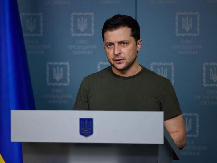 Ukrainian President Volodymyr Zelensky seen in Kyiv, Ukraine on February 28, 2022.