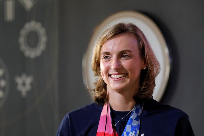 Tokyo 2020 Olympic Team USA swimming gold medalist Katie Ledecky at the Empire State Building in Manhattan, New York City