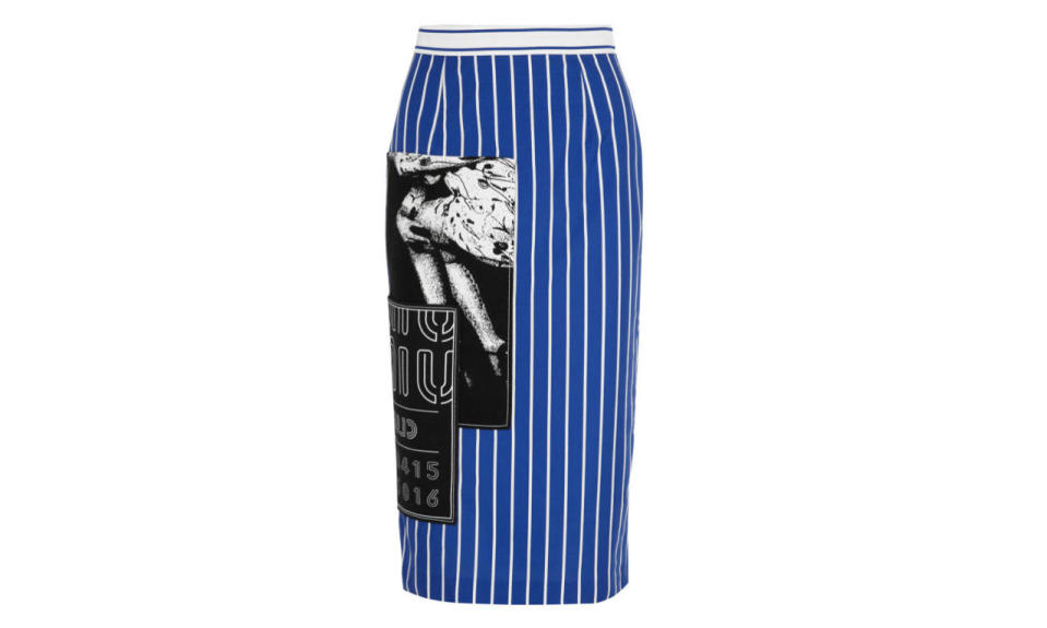 Miu Miu appliqué striped cotton-poplin pencil skirt