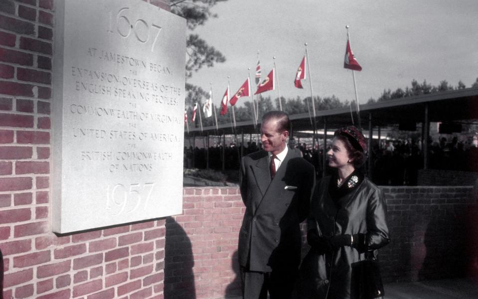 Queen Elizabeth II visiting Jamestown, Virginia, with the Duke of Edinburgh in 1957 - Getty 