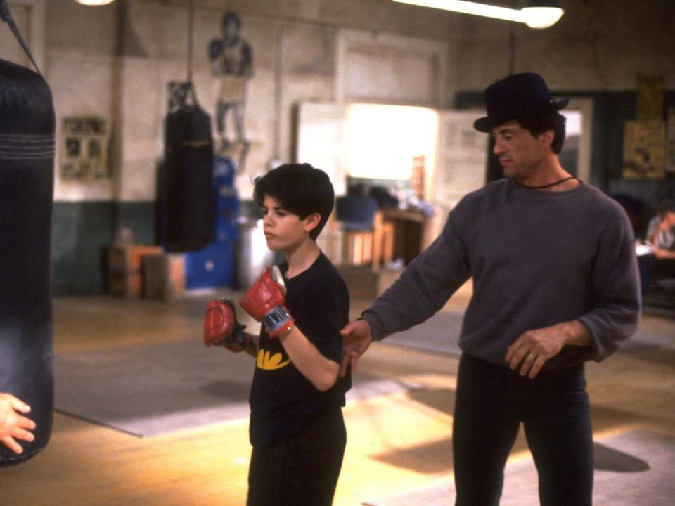 Sage Stallone as Robert Balboa and Sylvester Stallone as Rocky Balboa in "Rocky V."