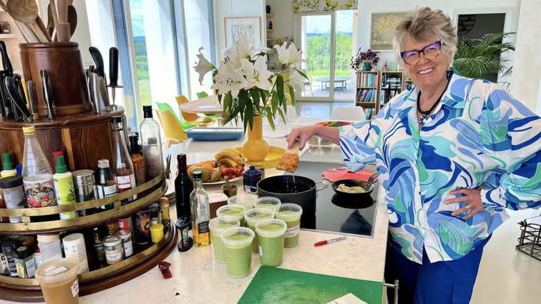 Prue Leith cooking in a kitchen