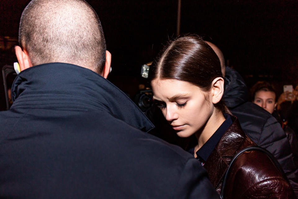 Model Kaia Gerber seen outside Prada Show during Milan Fashion Week Autumn/Winter 2019 in Milan, Italy on February 21, 2019. (Photo by Alessandro Bremec / Pacific Press/Sipa USA)