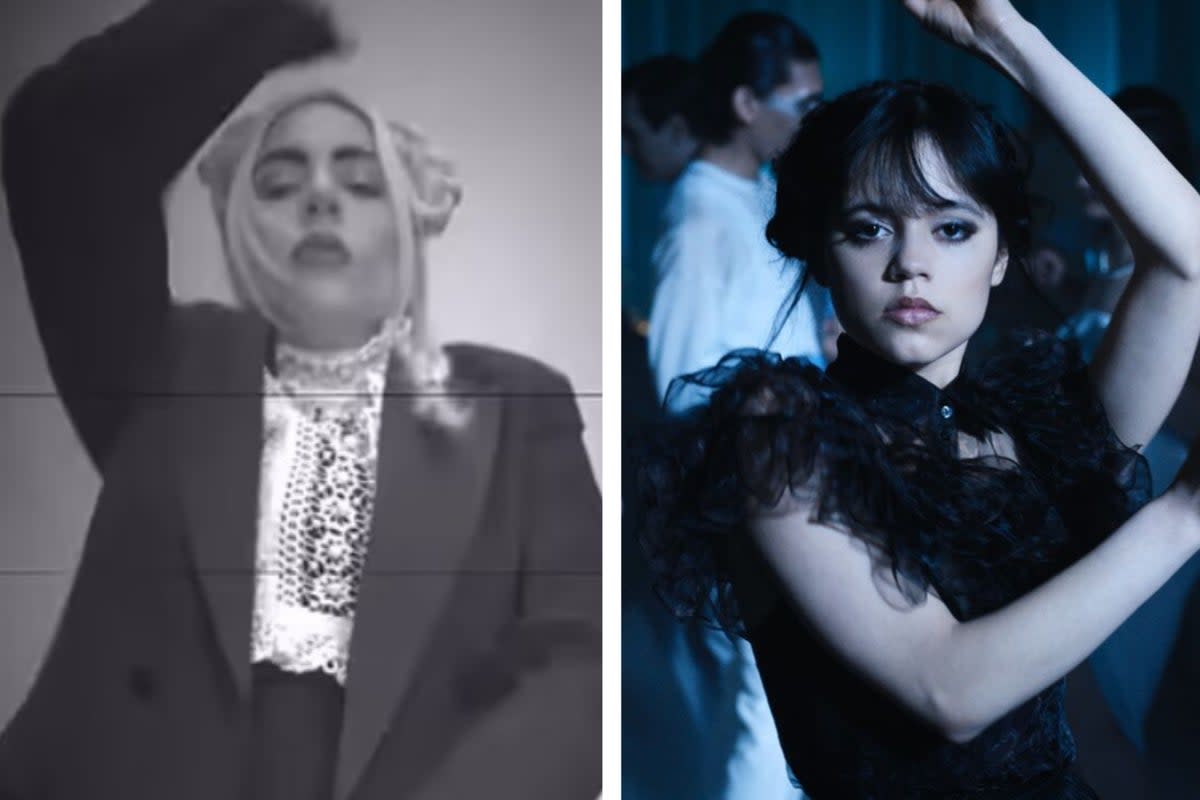 Lady Gaga has thrilled fans with her version of the Wednesday Addams dance by actress Jenna Ortega (R)  (TikTok/LadyGaga/Netflix)
