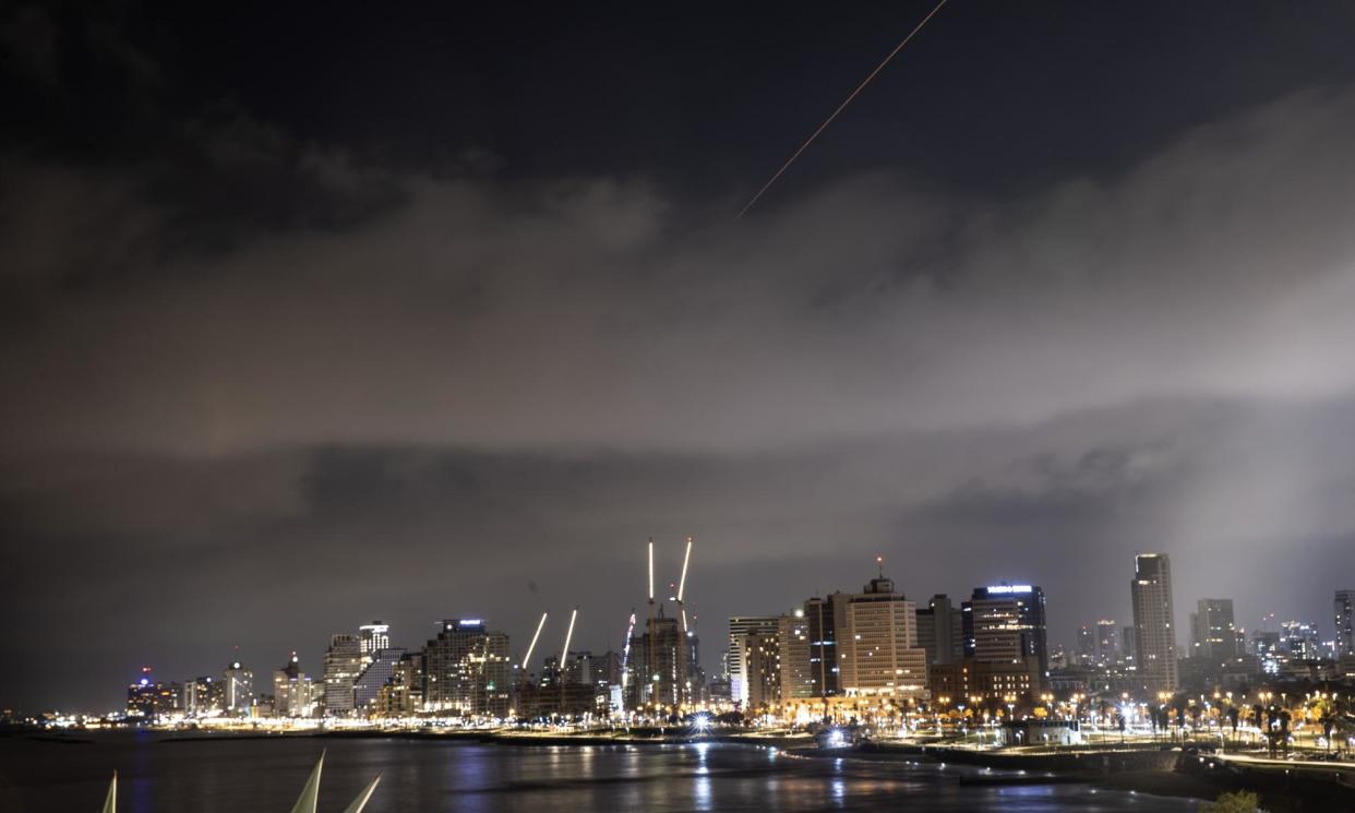 <span>A missile in the sky above Tel Aviv. Israeli military has announced that 99% of the drones and missiles launched were intercepted successfully. <br></span><span>Photograph: Anadolu/Getty Images</span>