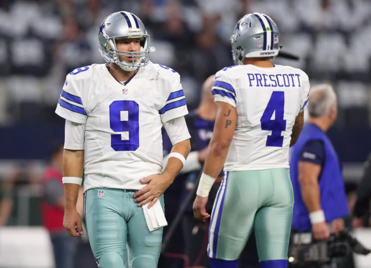 With Dak Prescott seizing the reins at QB in Dallas, Tony Romo may be on the move. (Getty Images) 