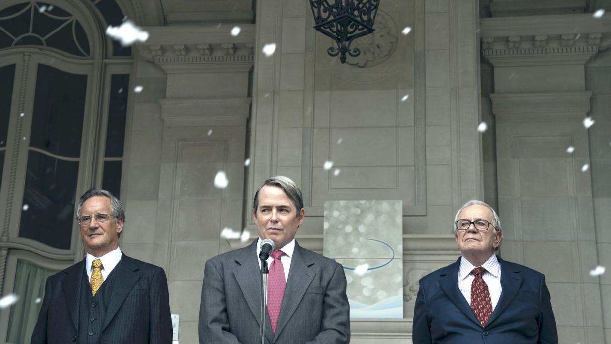 painkiller l to r john rothman as mortimer sackler, matthew broderick as richard sackler, sam anderson as raymond sackler in episode 103 of painkiller cr keri andersonnetflix © 2023